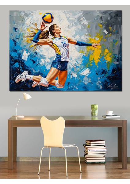 Voleybol Oynayan Renkli Sporcu Kadın Dekoratif Kanvas - Mdf Ahşap Tablo fırsatları