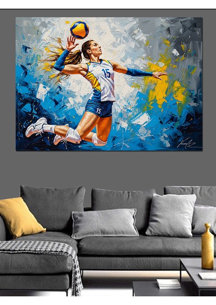 Voleybol Oynayan Renkli Sporcu Kadın Dekoratif Kanvas - Mdf Ahşap Tablo indirimleri