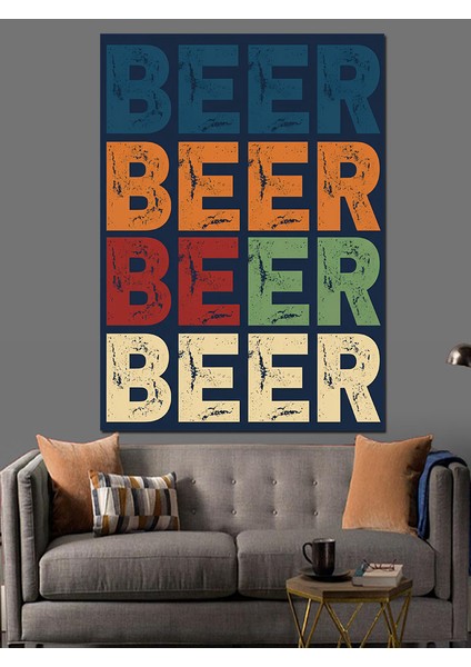 Bira Tekrarlı Tipografi Poster Dekoratif Kanvas - Mdf Ahşap Tablo