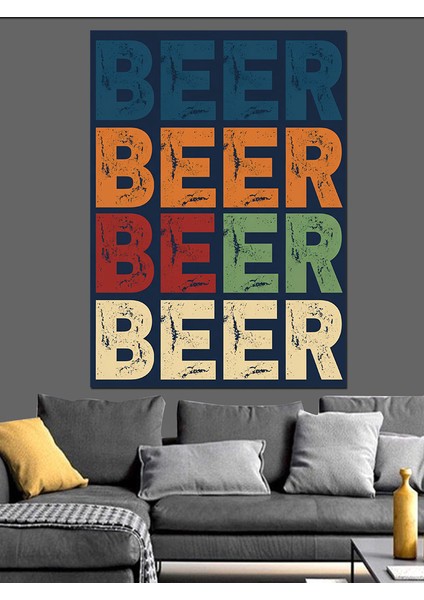 Bira Tekrarlı Tipografi Poster Dekoratif Kanvas - Mdf Ahşap Tablo fiyatları