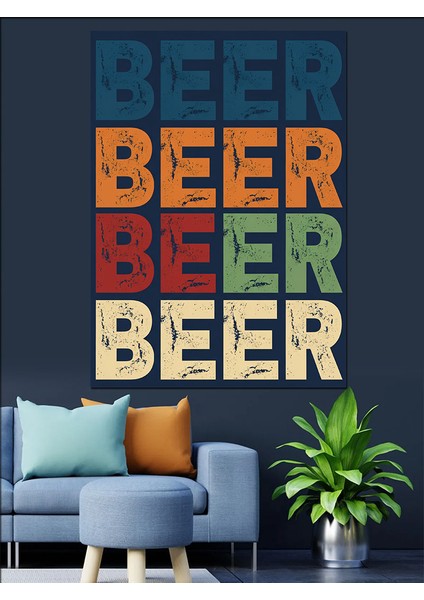 Bira Tekrarlı Tipografi Poster Dekoratif Kanvas - Mdf Ahşap Tablo indirimleri