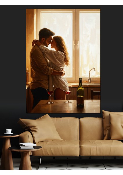 Romantik Sarılan Aşık Çift Dekoratif Kanvas - Mdf Ahşap Tablo
