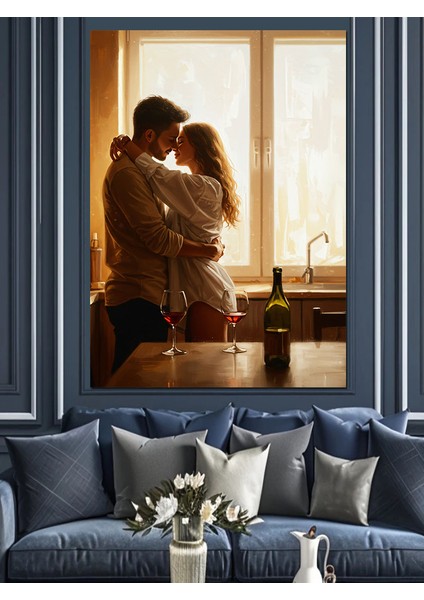 Romantik Sarılan Aşık Çift Dekoratif Kanvas - Mdf Ahşap Tablo fiyatları