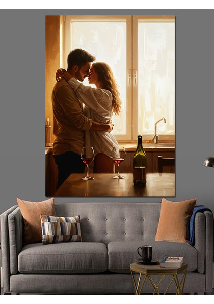 Romantik Sarılan Aşık Çift Dekoratif Kanvas - Mdf Ahşap Tablo fırsatları