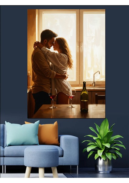Romantik Sarılan Aşık Çift Dekoratif Kanvas - Mdf Ahşap Tablo indirimleri