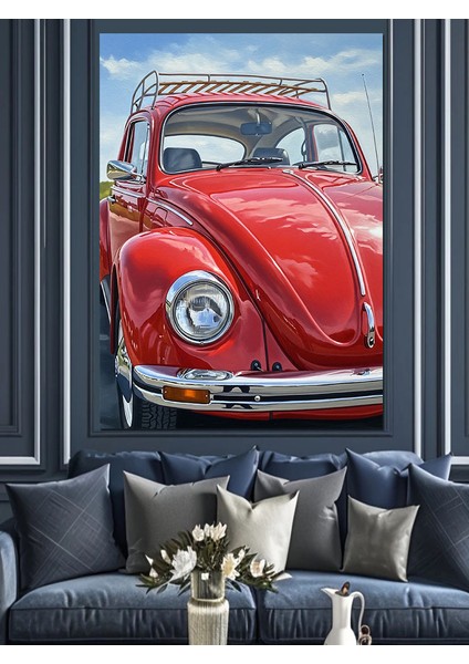 Kırmızı Volkswagen Klasik Araba Dekoratif Kanvas - Mdf Ahşap Tablo modelleri