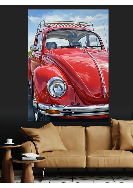 Kırmızı Volkswagen Klasik Araba Dekoratif Kanvas - Mdf Ahşap Tablo fırsatları