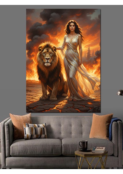 Aslan Kadın Gece Manzarası Dekoratif Kanvas - Mdf Ahşap Tablo fiyatları
