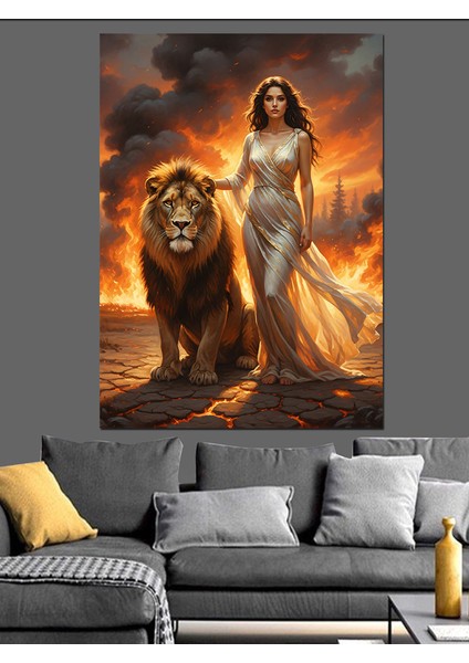Aslan Kadın Gece Manzarası Dekoratif Kanvas - Mdf Ahşap Tablo modelleri