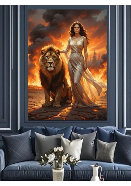 Aslan Kadın Gece Manzarası Dekoratif Kanvas - Mdf Ahşap Tablo fırsatları