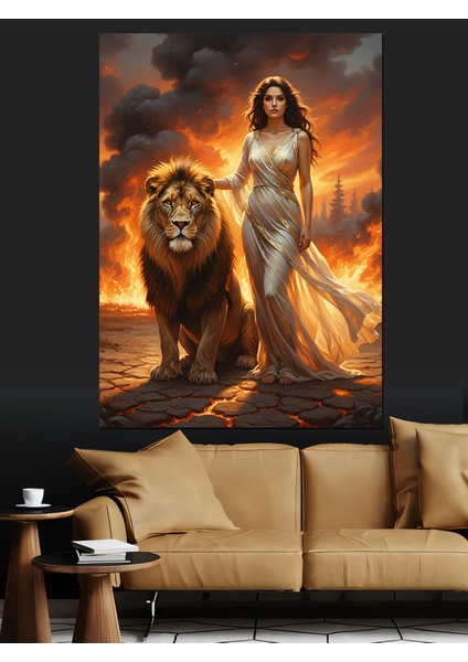Aslan Kadın Gece Manzarası Dekoratif Kanvas - Mdf Ahşap Tablo indirimleri