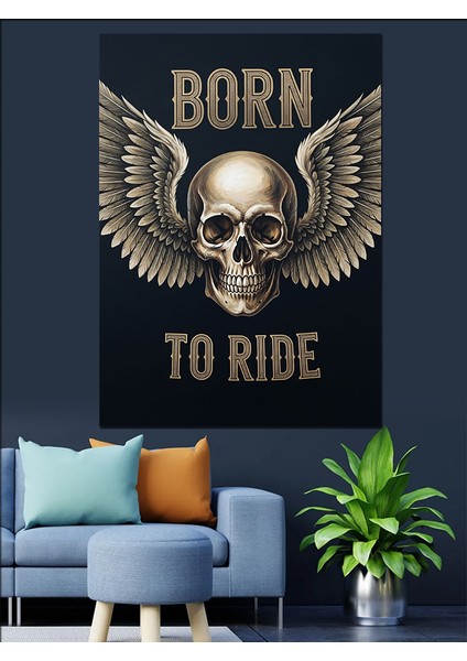 Kanatlı Kurukafa Motor Poster Dekoratif Kanvas - Mdf Ahşap Tablo