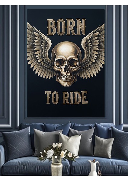 Kanatlı Kurukafa Motor Poster Dekoratif Kanvas - Mdf Ahşap Tablo fırsatları