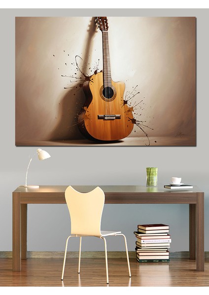 Duvara Dayalı Klasik Gitar Müzik Enstrümanı Görseli Dekoratif Kanvas - Mdf Ahşap Tablo fiyatları