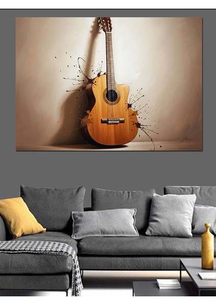 Duvara Dayalı Klasik Gitar Müzik Enstrümanı Görseli Dekoratif Kanvas - Mdf Ahşap Tablo modelleri