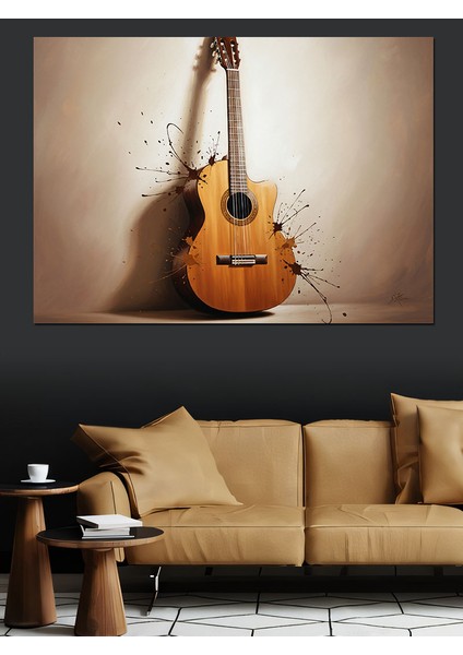 Duvara Dayalı Klasik Gitar Müzik Enstrümanı Görseli Dekoratif Kanvas - Mdf Ahşap Tablo fırsatları