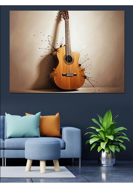 Duvara Dayalı Klasik Gitar Müzik Enstrümanı Görseli Dekoratif Kanvas - Mdf Ahşap Tablo indirimleri