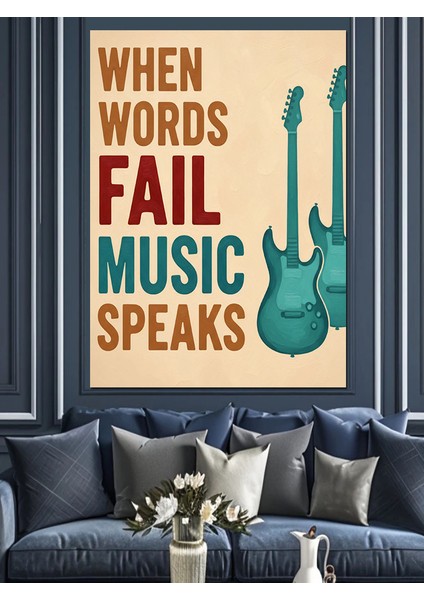 "kelimeler Başarısız Olunca Müzik" Dekoratif Kanvas - Mdf Ahşap Tablo