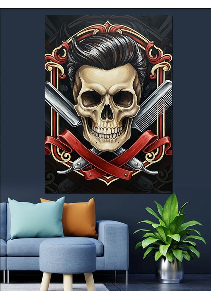 Çapraz Ustra ve Tarak Kafatası Dekoratif Kanvas - Mdf Ahşap Tablo fiyatları