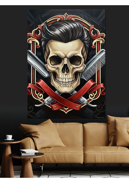 Çapraz Ustra ve Tarak Kafatası Dekoratif Kanvas - Mdf Ahşap Tablo modelleri