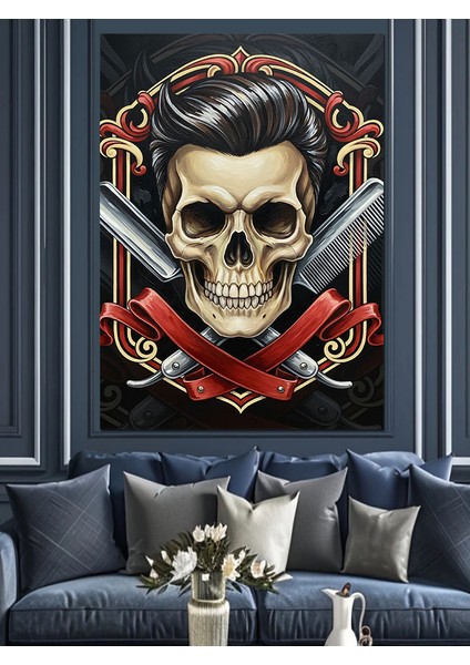 Çapraz Ustra ve Tarak Kafatası Dekoratif Kanvas - Mdf Ahşap Tablo fırsatları