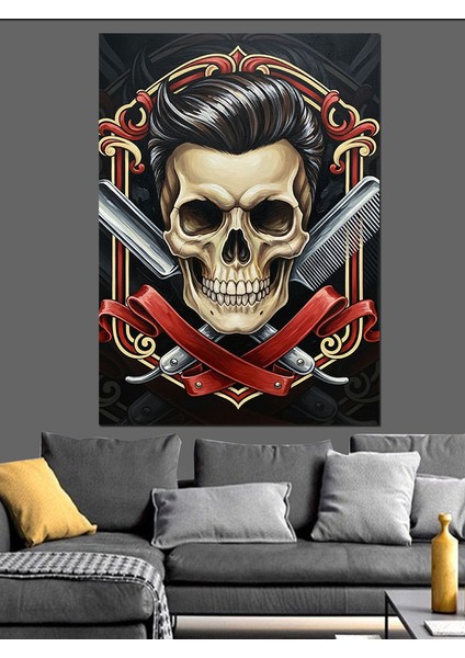 Çapraz Ustra ve Tarak Kafatası Dekoratif Kanvas - Mdf Ahşap Tablo indirimleri
