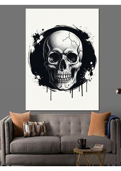 Siyah Beyaz Minimalist Kafatası Dekoratif Kanvas - Mdf Ahşap Tablo