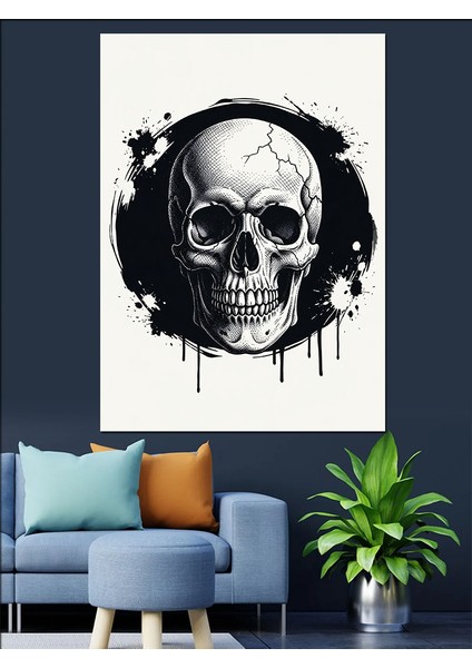 Siyah Beyaz Minimalist Kafatası Dekoratif Kanvas - Mdf Ahşap Tablo fiyatları