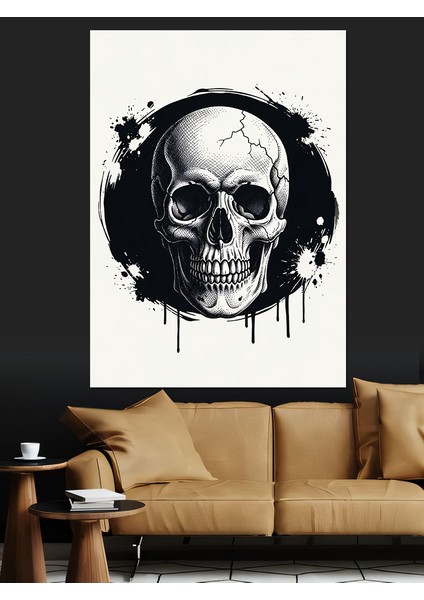 Siyah Beyaz Minimalist Kafatası Dekoratif Kanvas - Mdf Ahşap Tablo modelleri