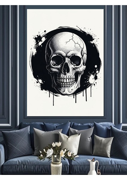 Siyah Beyaz Minimalist Kafatası Dekoratif Kanvas - Mdf Ahşap Tablo fırsatları