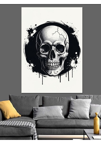 Siyah Beyaz Minimalist Kafatası Dekoratif Kanvas - Mdf Ahşap Tablo indirimleri