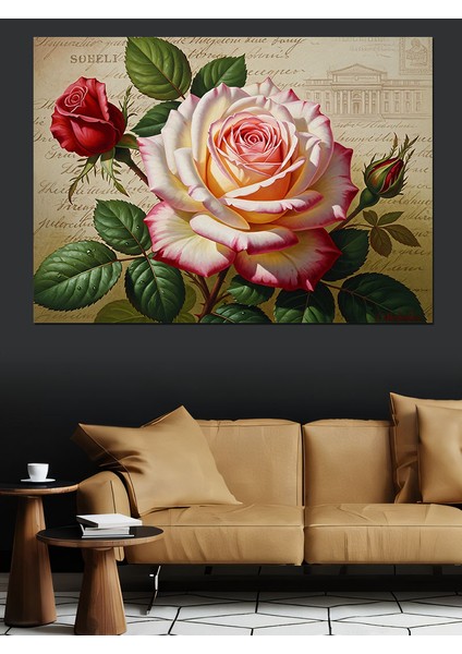 Pembe Gül ve Mektup Görseli Dekoratif Kanvas - Mdf Ahşap Tablo fırsatları