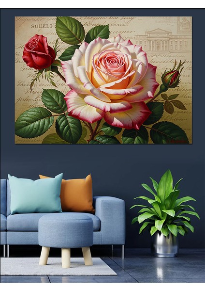 Pembe Gül ve Mektup Görseli Dekoratif Kanvas - Mdf Ahşap Tablo indirimleri