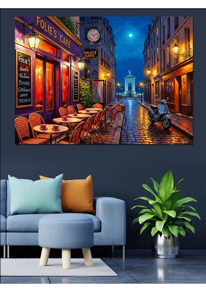 Avrupa Sokağında Akşam Işıklar Yağmur Dekoratif Kanvas - Mdf Ahşap Tablo fırsatları