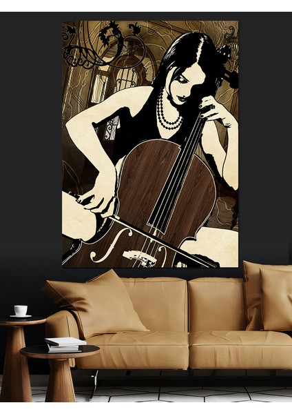 Siyah Beyaz Viyolansel Figürü Dekoratif Kanvas - Mdf Ahşap Tablo fiyatları