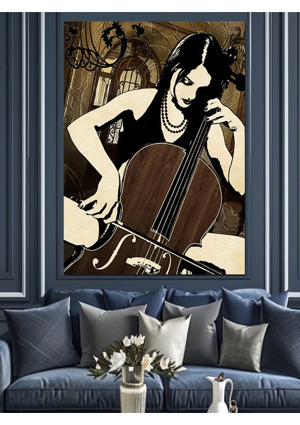 Siyah Beyaz Viyolansel Figürü Dekoratif Kanvas - Mdf Ahşap Tablo modelleri