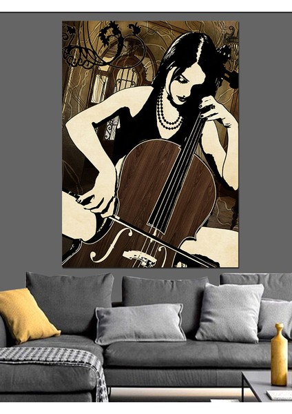 Siyah Beyaz Viyolansel Figürü Dekoratif Kanvas - Mdf Ahşap Tablo fırsatları