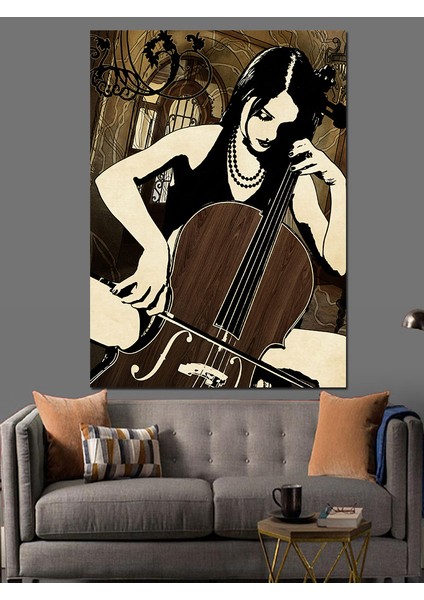 Siyah Beyaz Viyolansel Figürü Dekoratif Kanvas - Mdf Ahşap Tablo indirimleri