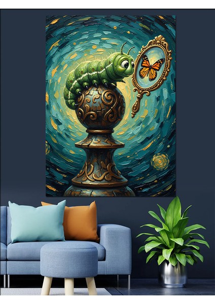 Tırtılın Gelecek Aynasına Bakışı Dekoratif Kanvas - Mdf Ahşap Tablo