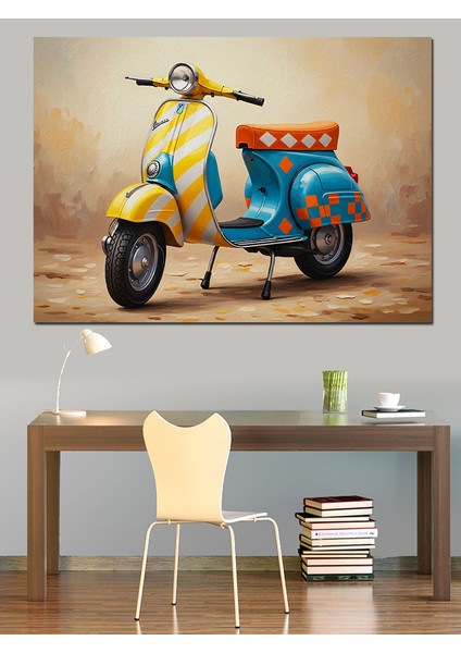 Sarı Mavi Klasik Scooter Motosiklet Dekoratif Kanvas - Mdf Ahşap Tablo fırsatları