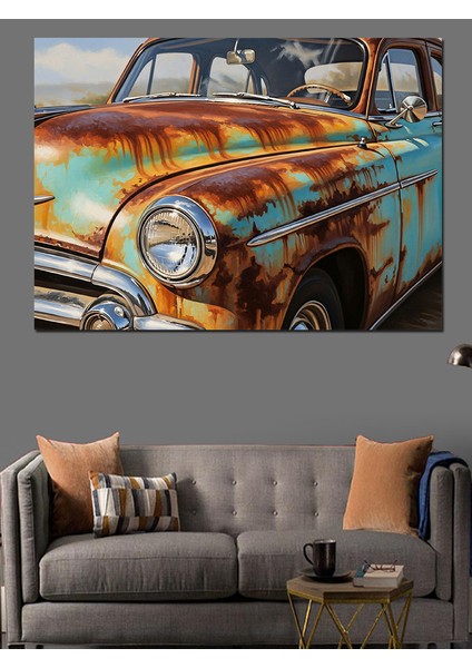 Eski Paslı Klasik Araba Dekoratif Kanvas - Mdf Ahşap Tablo
