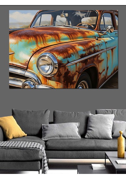 Eski Paslı Klasik Araba Dekoratif Kanvas - Mdf Ahşap Tablo modelleri