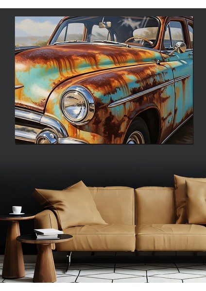 Eski Paslı Klasik Araba Dekoratif Kanvas - Mdf Ahşap Tablo fırsatları