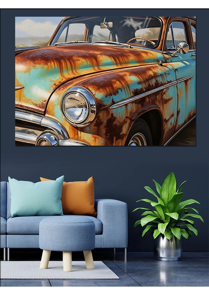 Eski Paslı Klasik Araba Dekoratif Kanvas - Mdf Ahşap Tablo indirimleri