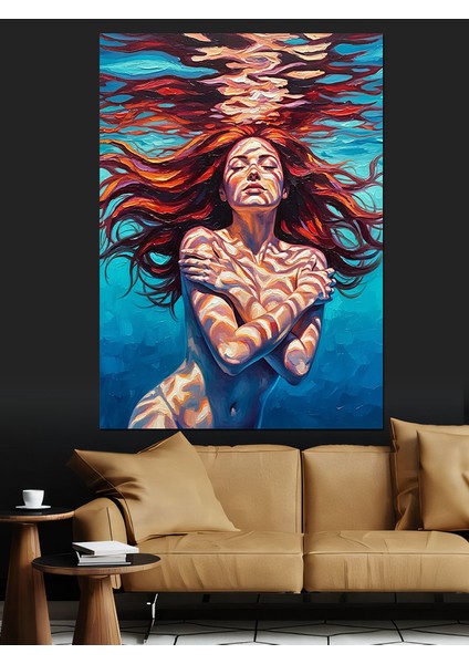 Kırmızı Saçlı Kalp Deniz Kızı Dekoratif Kanvas - Mdf Ahşap Tablo