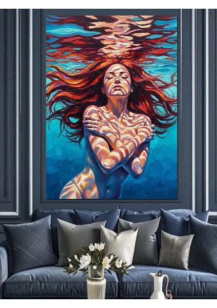 Kırmızı Saçlı Kalp Deniz Kızı Dekoratif Kanvas - Mdf Ahşap Tablo fiyatları