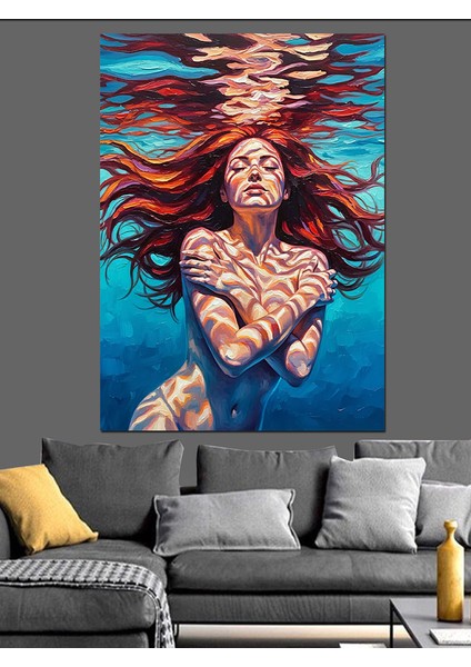 Kırmızı Saçlı Kalp Deniz Kızı Dekoratif Kanvas - Mdf Ahşap Tablo modelleri