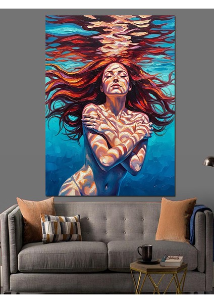 Kırmızı Saçlı Kalp Deniz Kızı Dekoratif Kanvas - Mdf Ahşap Tablo fırsatları