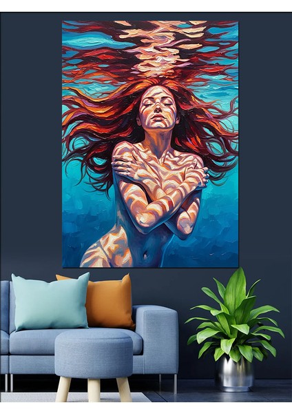 Kırmızı Saçlı Kalp Deniz Kızı Dekoratif Kanvas - Mdf Ahşap Tablo indirimleri