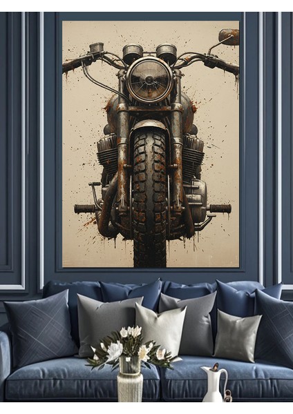 Klasik Choper Motor Siyah Dekoratif Kanvas - Mdf Ahşap Tablo